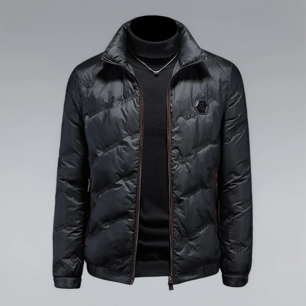 娜罗普西时尚刺绣时尚立领羽绒服冬装新款男士大码修身保暖外套潮