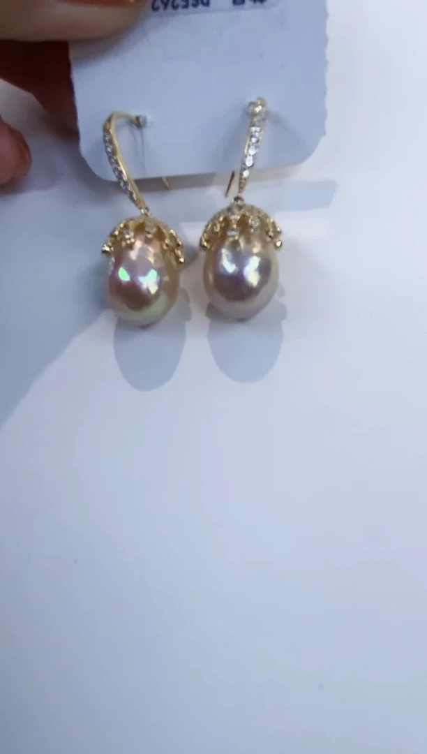 银S925镶嵌耳饰淡水珍珠Y淡水耳钩11-12