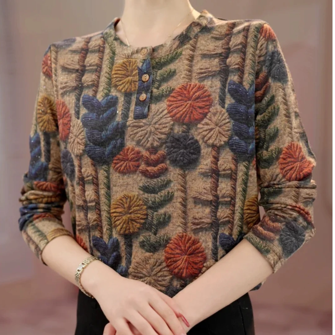 秋季高档长袖印花德绒衬衫胖mm大码休闲宽松遮肚子显瘦外穿小衫