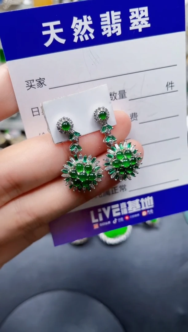 银S925镶嵌翡翠耳饰382