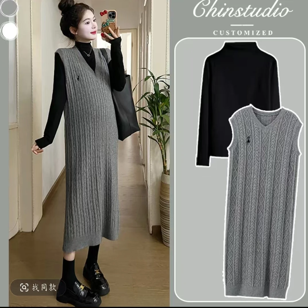 孕妇连衣裙春季2025新款显瘦打底外穿宽松针织秋冬洋气时尚背心裙