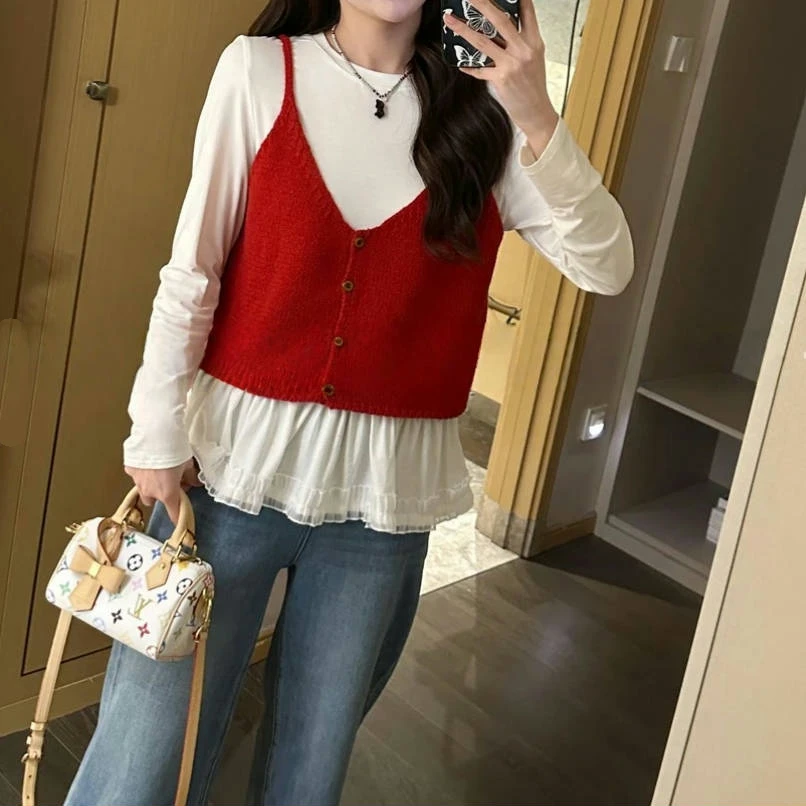 设计感纽扣V领针织吊带马甲女2025新款春夏时尚叠穿通勤无袖上衣