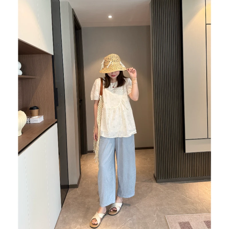 青青·STUDIO〖娃娃衫〗夏款定制正肩刺绣娃娃衫减龄显瘦小衫2501436