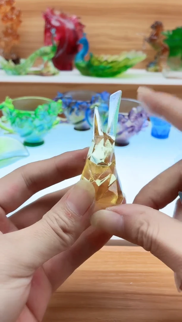 手工艺品琉璃琥珀色小兔子小摆件7公分