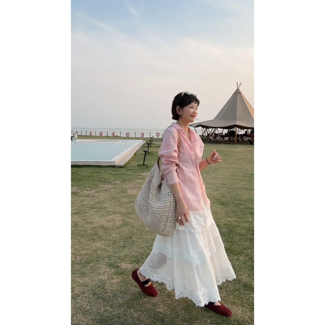 “绝美” 100%苎麻花边蛋糕裙 超好穿超显瘦 大摆显瘦  W-097  苎麻