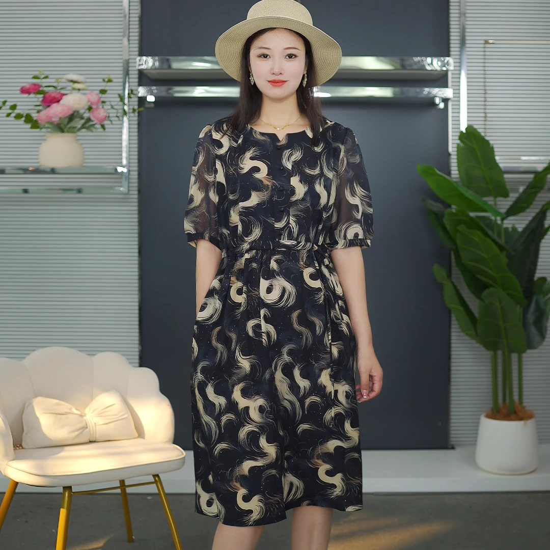 夏季女薄款短袖连衣裙时尚气质中老年女裙子