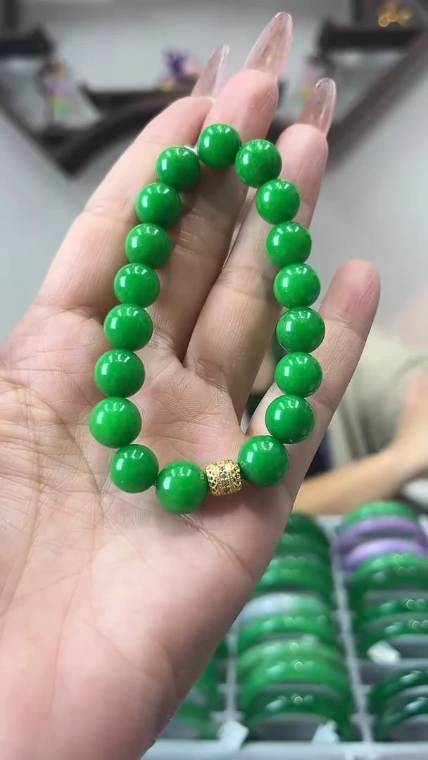 【闪购商品】翡翠手链未镶嵌h43 辣阳绿手串 卡10mm