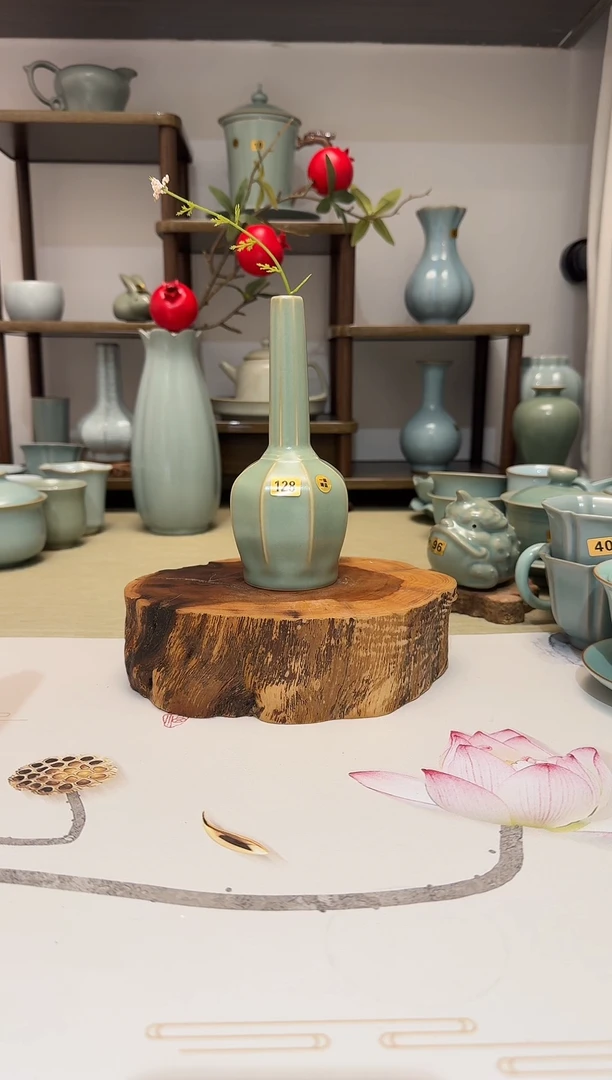 瓶128八棱直径瓶15㎝高不开片 仿古釉一级精品 花插摆件艺术品*