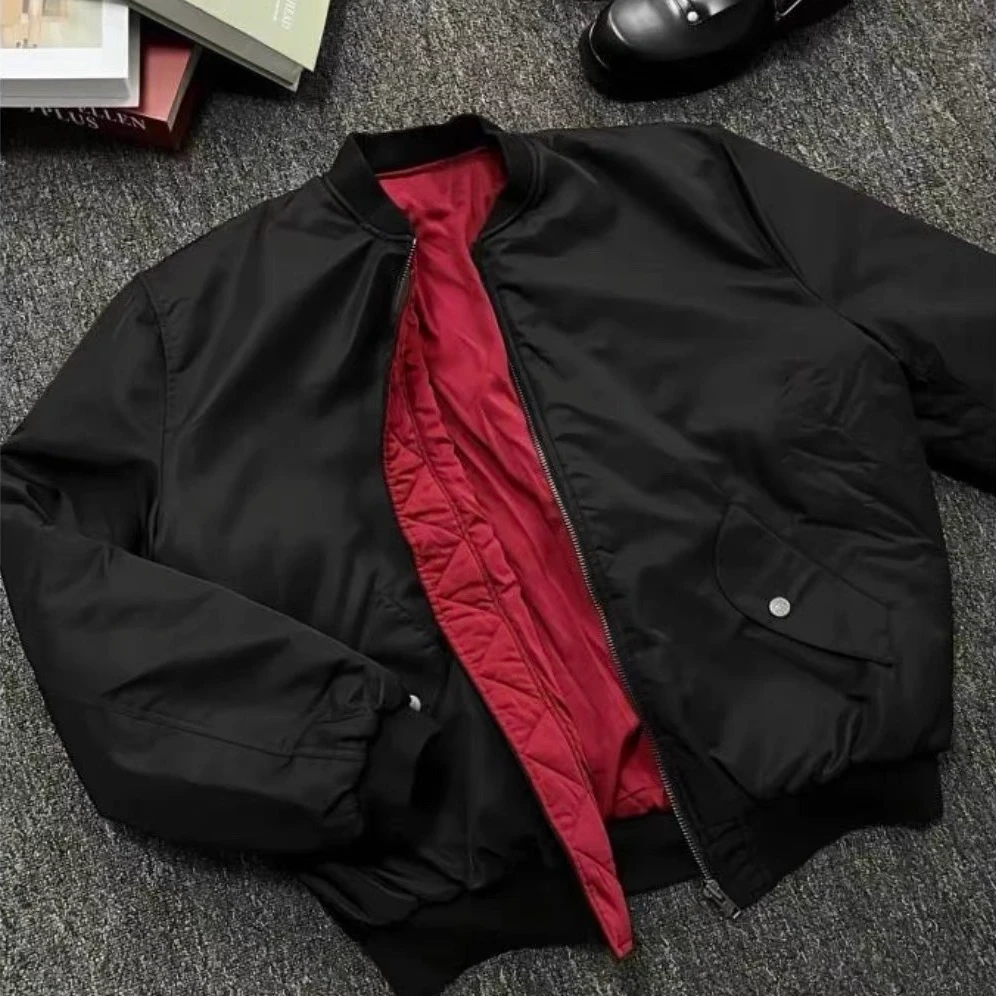 峡谷裤神美式红内bomber短款夹棉男女秋冬外套飞行员夹克棉服