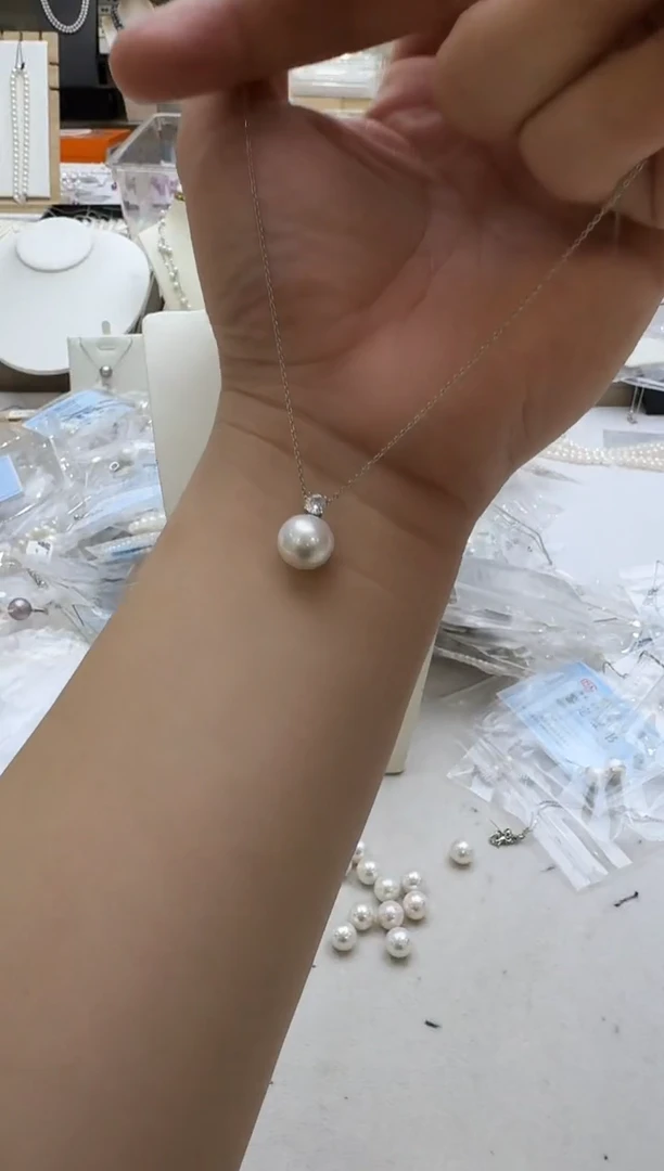 淡水珍珠银S925镶嵌吊坠(赠链)11-12mm 王妃扣