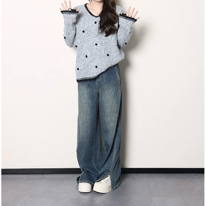 QC三妮【告白初见】微胖大码女秋冬百搭显瘦设计感毛衣 ZY409J26