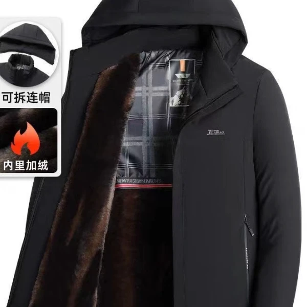 保罗有约派克服冬季男装派克外套中长款保暖可脱卸帽9125