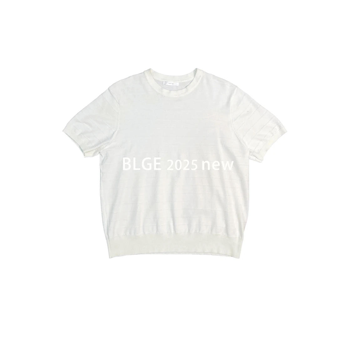 BLGE【条纹肌理感】老钱风针织商务短袖高端舒适休闲百搭圆领T恤男