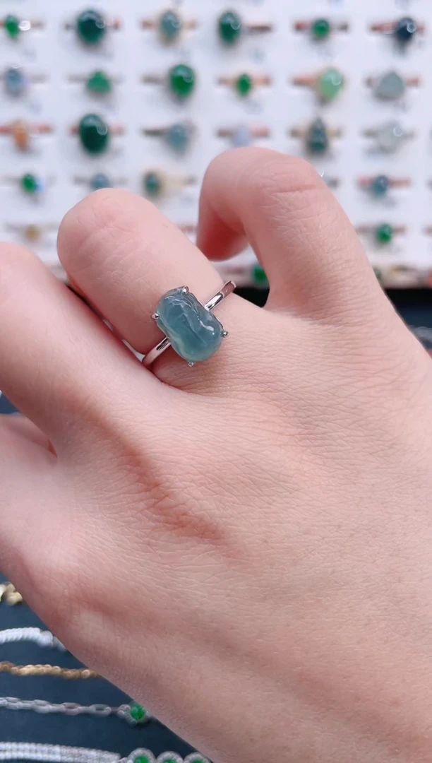 银S925镶嵌戒指翡翠天然翡翠