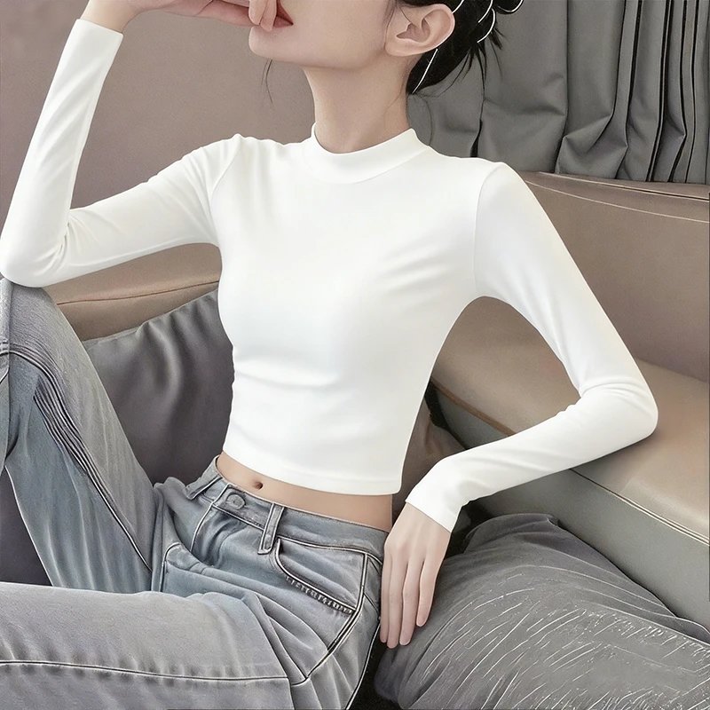 白色上衣短款春秋装爆款新款洋气半高领秋冬内搭网红洋气炸街女装