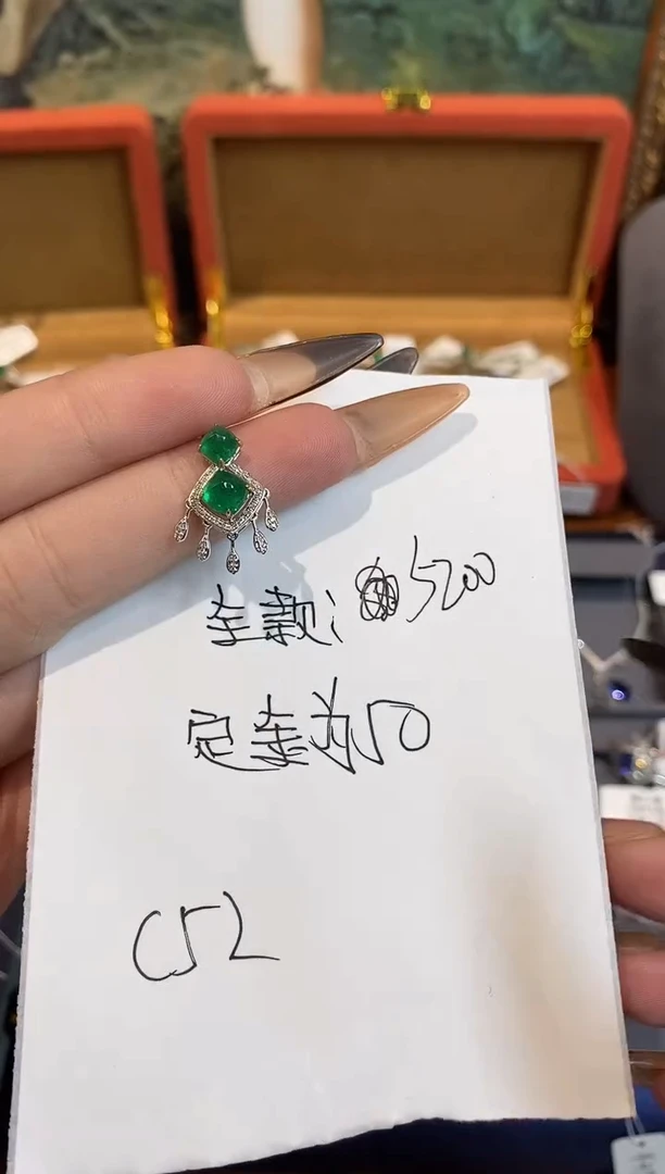 18K金镶嵌耳饰祖母绿楚楚珠宝中古甄选不退换