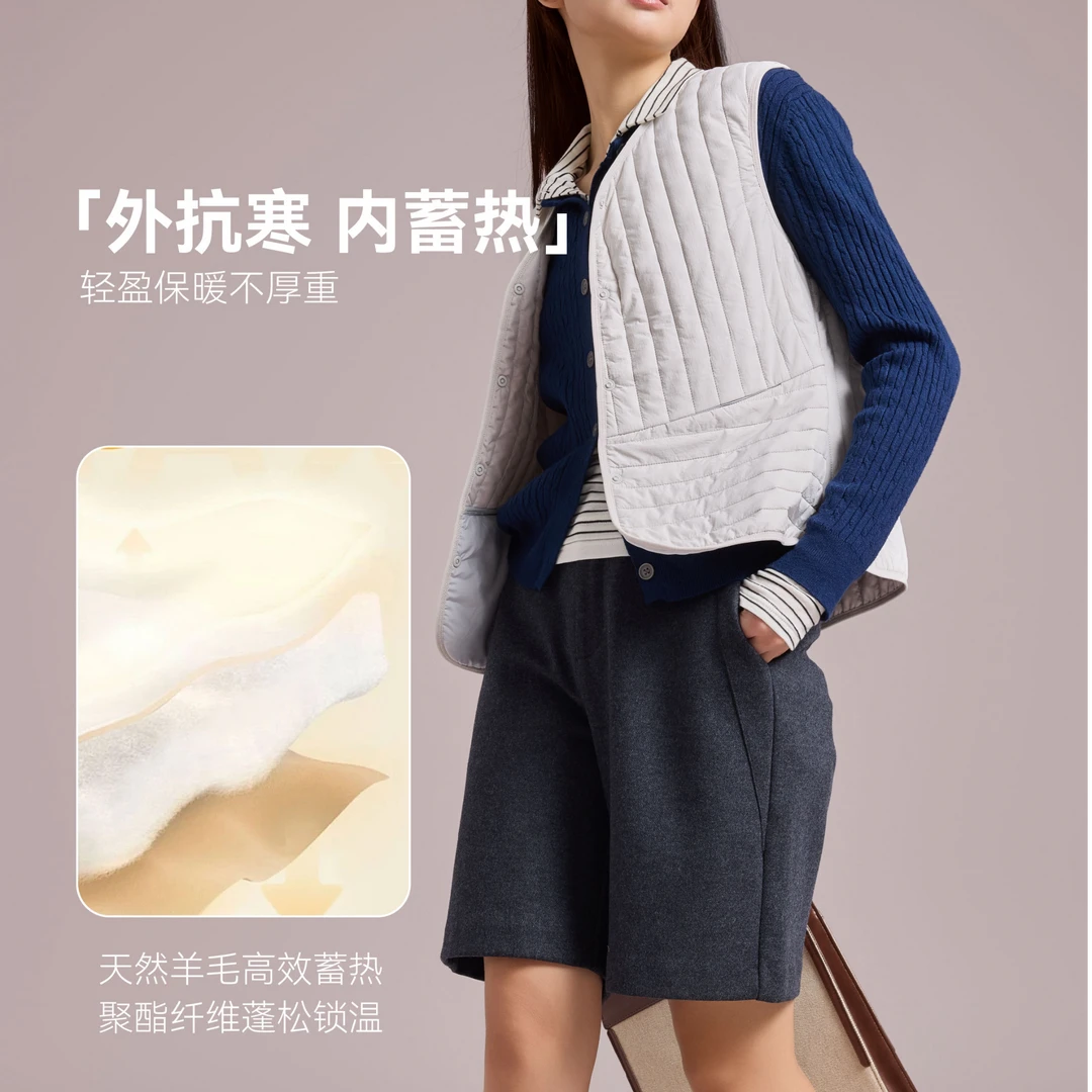 秋冬绵羊毛蓄热蓬松保暖轻暖不臃肿宽松竖条纹羊毛马甲女款5582