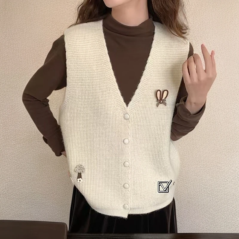 通勤风宽松型V领马夹春季学院风甜美减龄软糯亲肤马甲