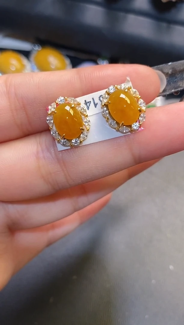 银S925镶嵌翡翠耳饰天然