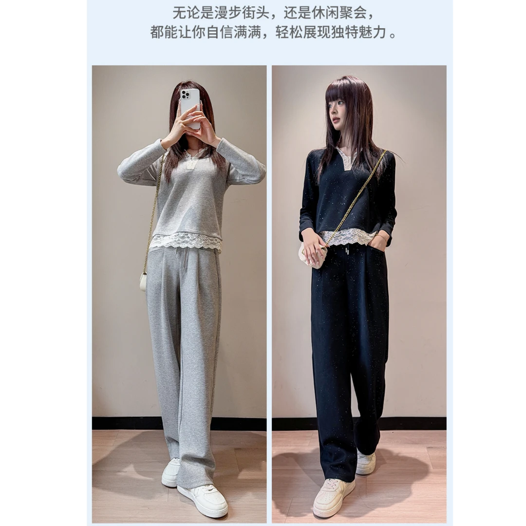 新款流星亮点蕾丝连帽套装时尚百搭休闲蕾丝花边套装