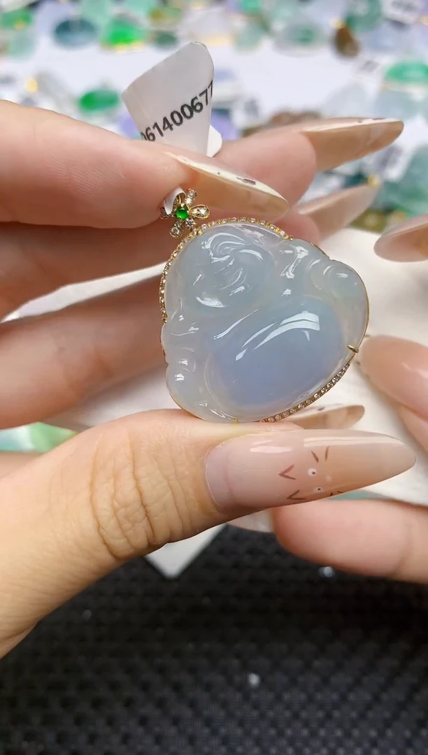 翡翠18K金镶嵌颈饰357   天然翡翠A货