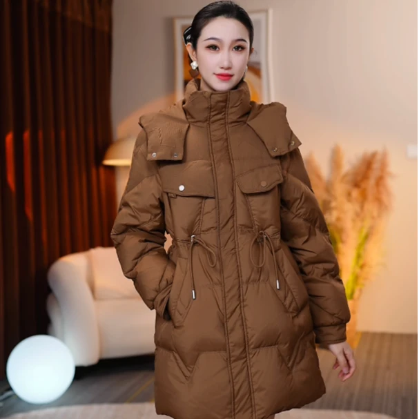 90白鸭绒中长款连帽女款时尚冬季保暖羽绒服-971