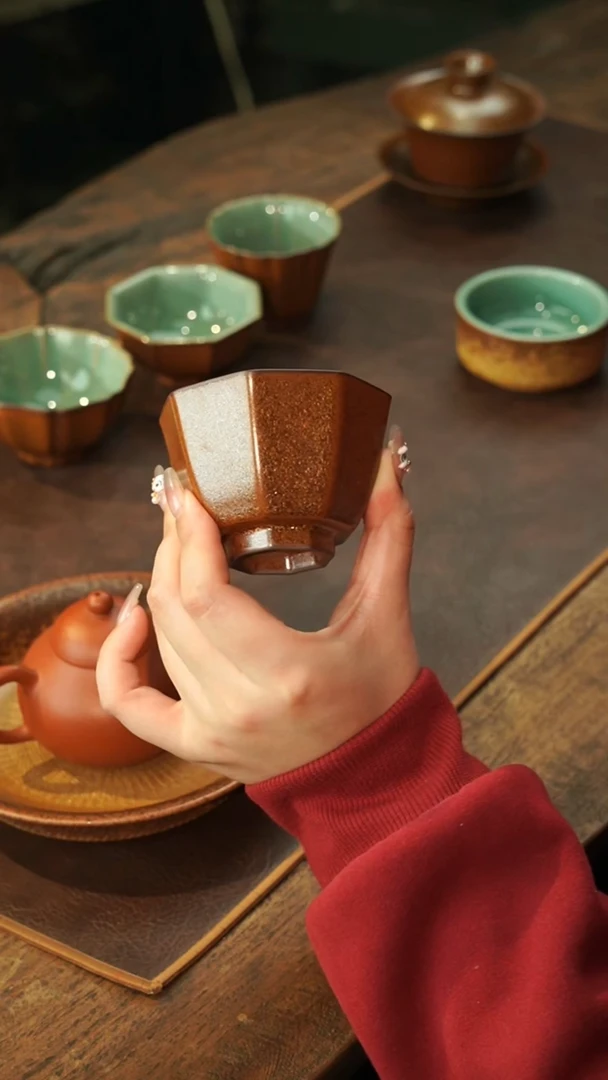 【闪购商品】瓷片瓷茶记 茶叶末釉 八方杯