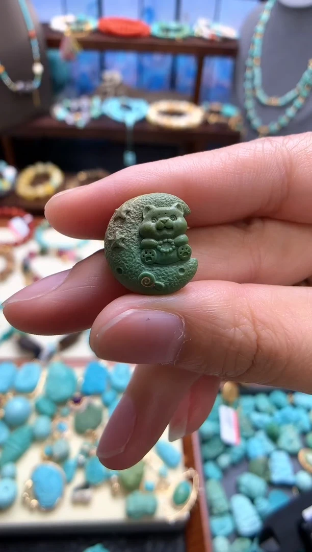 未镶嵌绿松石挂件高瓷精工月亮熊