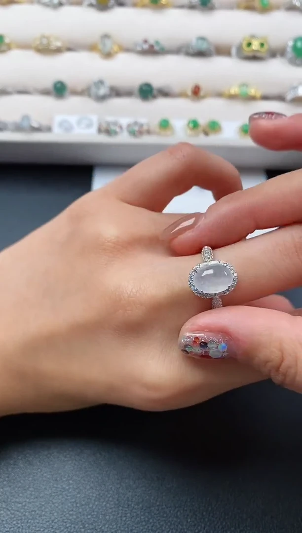 银S925镶嵌戒指翡翠天然缅甸A货翡翠11 4-10