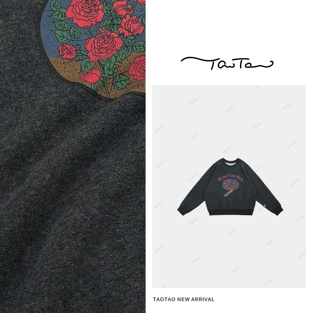 桃桃家-【玫瑰花园】圣诞 韩国设计师复古小众休闲做旧加绒卫衣815