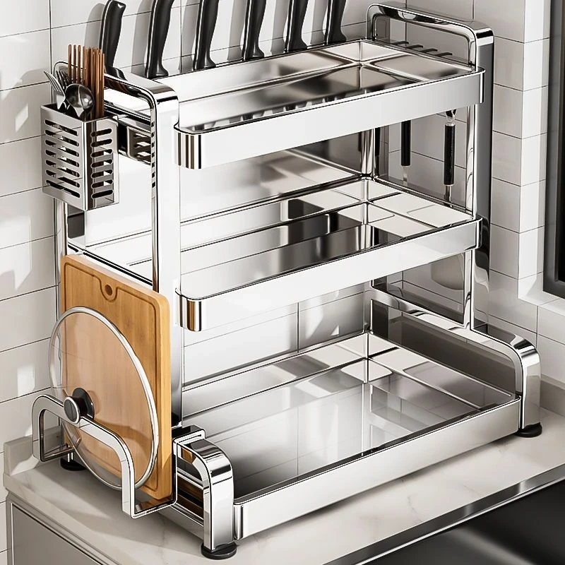 304不锈钢厨房调味料品置物架多功能台面油盐酱醋瓶筷子刀收纳盒