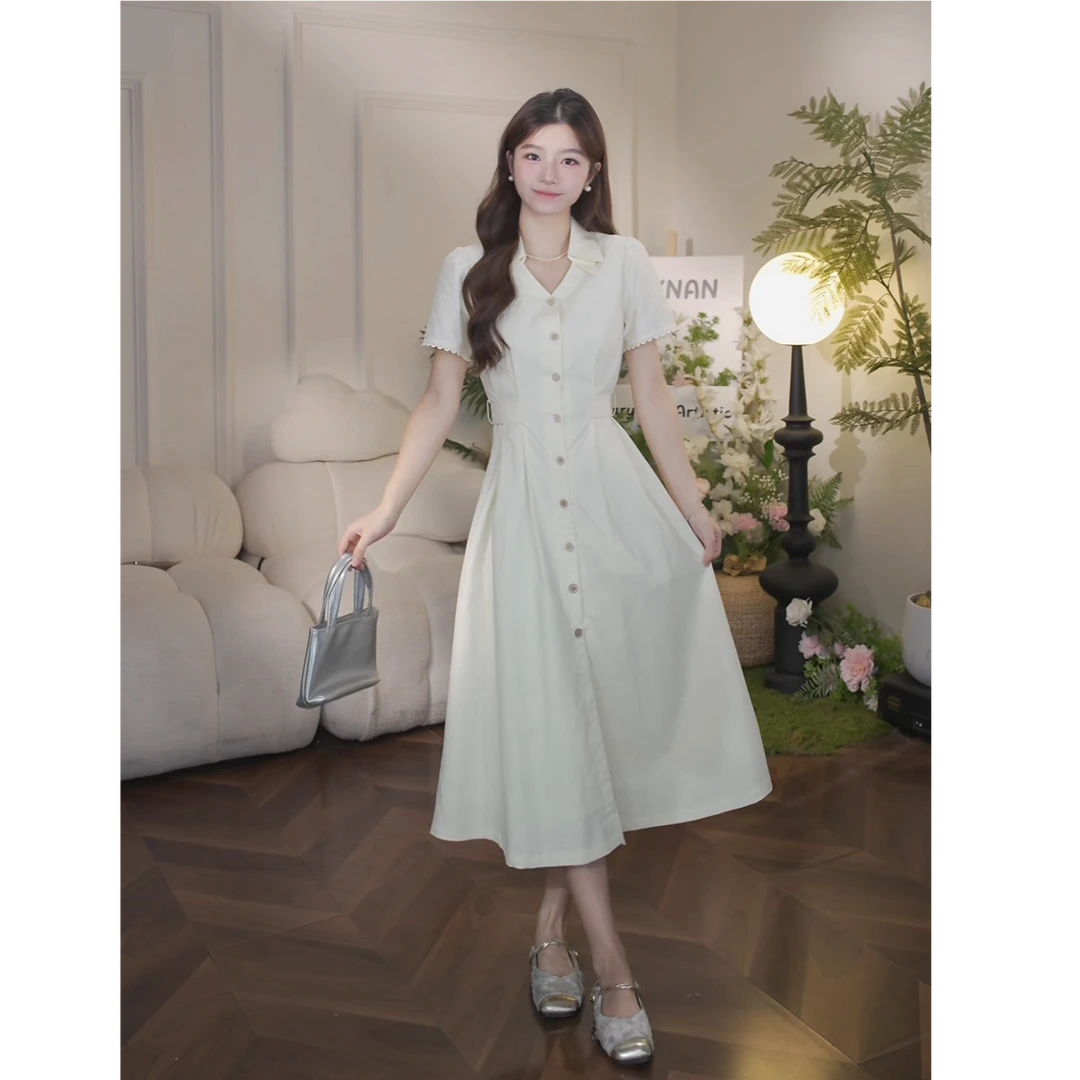 【品牌撤柜款ZB】夏季浅色气质度假小众显瘦连衣裙长裙DYL661843