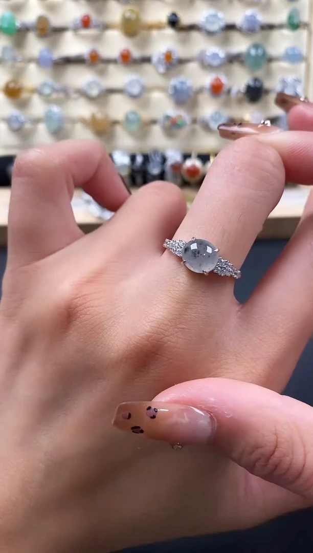 银S925镶嵌戒指翡翠5555555+4