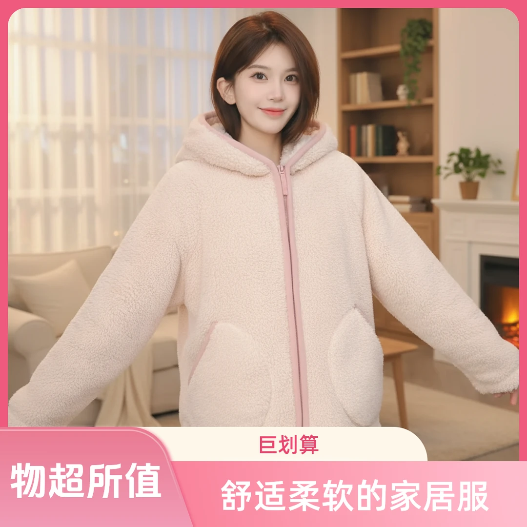 家居服套装松紧保暖童装双面加厚睡衣连帽冬季柔软舒适时尚宽松