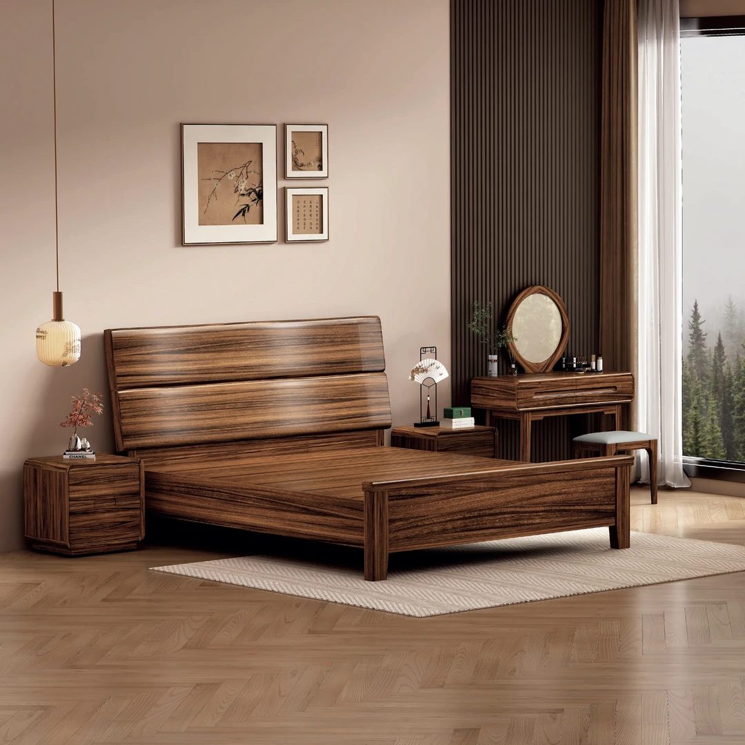 全实木北美加厚黑胡桃木床1.8米大床主卧1.5米现代简约2米婚床