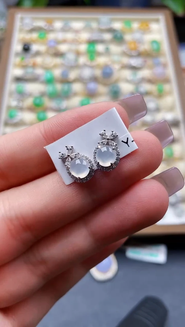 银S925镶嵌翡翠耳饰95