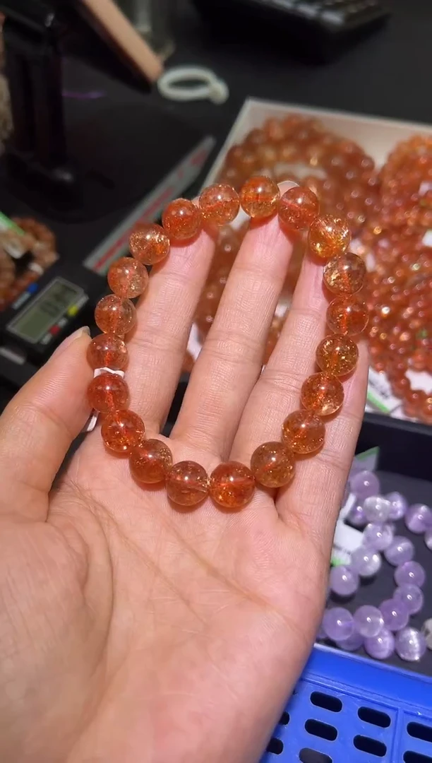 未镶嵌手串长石J048-10mm金太阳单圈-多样性发其一