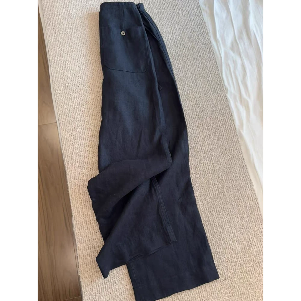一眼就喜欢上了！好穿！藏青色百搭阔腿裤女夏季慵懒宽松直筒休闲裤