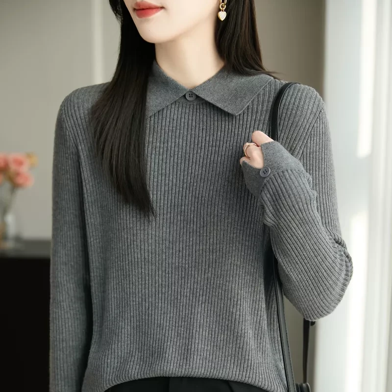 法式高级感翻领韩版休闲时尚Polo领针织衫CX553