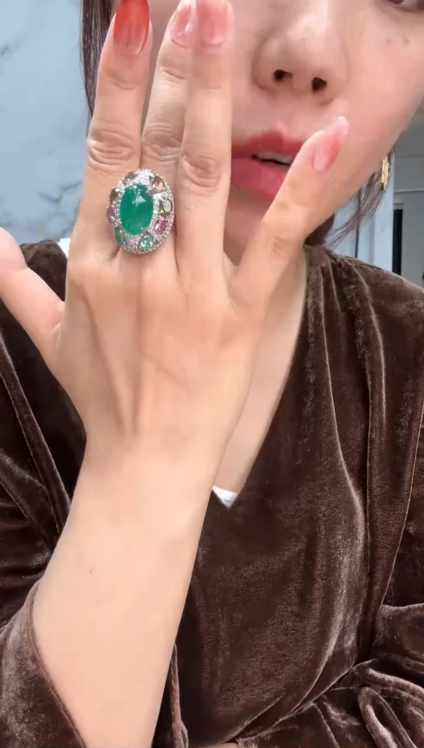 【闪购商品】定制祖母绿戒指银S925镶嵌戒指