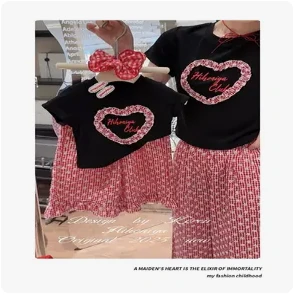 韩国童装2025年夏季新款亲子吸汗透气短袖卡通套装女小童两件套