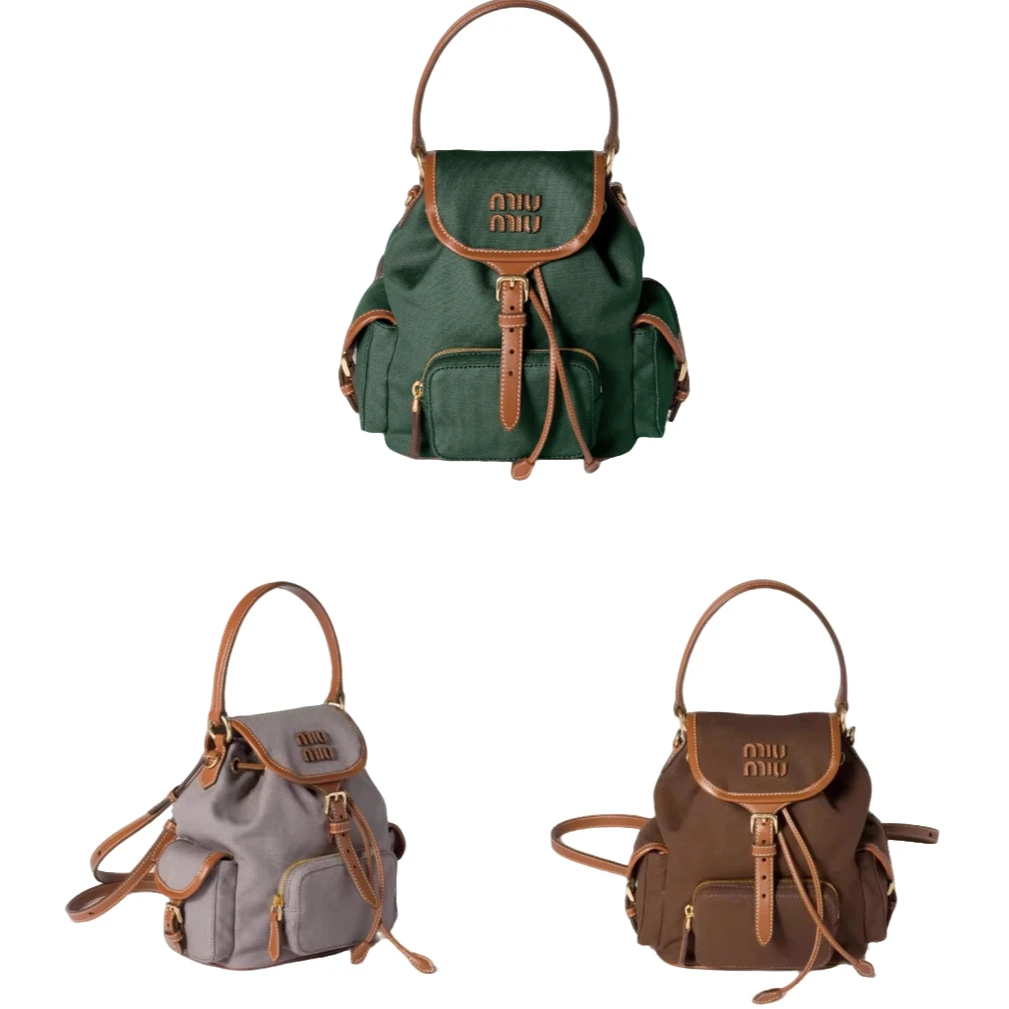 未使用 MIU MIU/缪缪 【佳娴】帆布拼皮革 双肩包 大号/小号