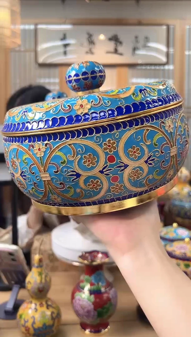 【闪购商品】景泰蓝花丝储物盒(大)青蓝CWH0004