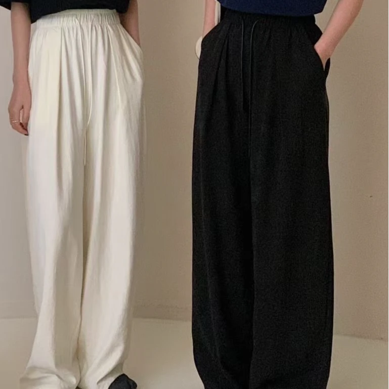[9827]垂感天丝亚麻阔腿裤女2025新款