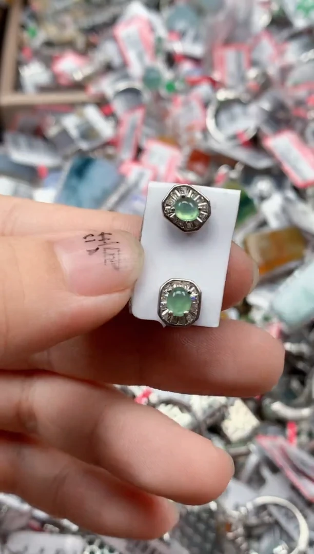 银S925镶嵌戒指翡翠天然A货缅甸翡翠