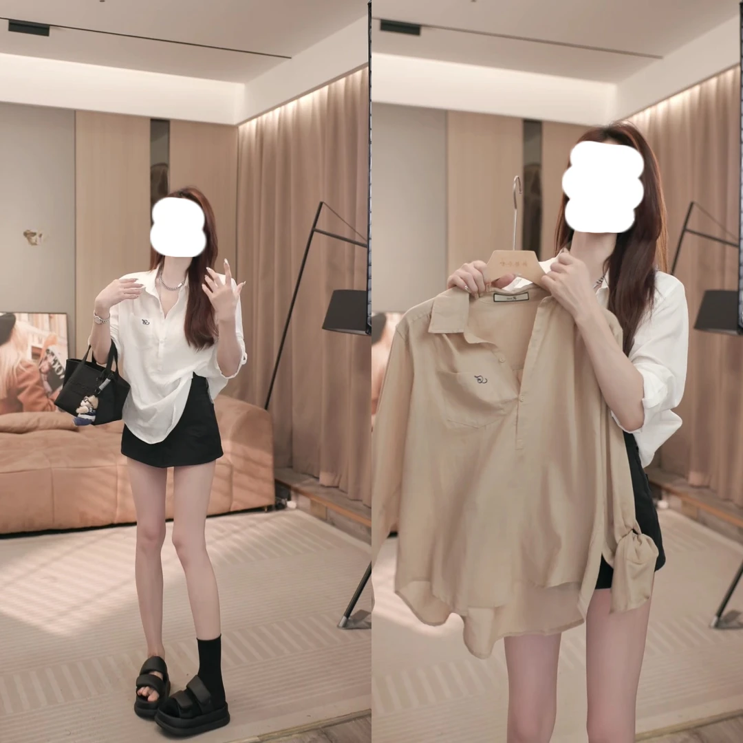 夏季新款纯色防晒INS风棉衬衫宽松翻领衬衣休闲时尚百搭