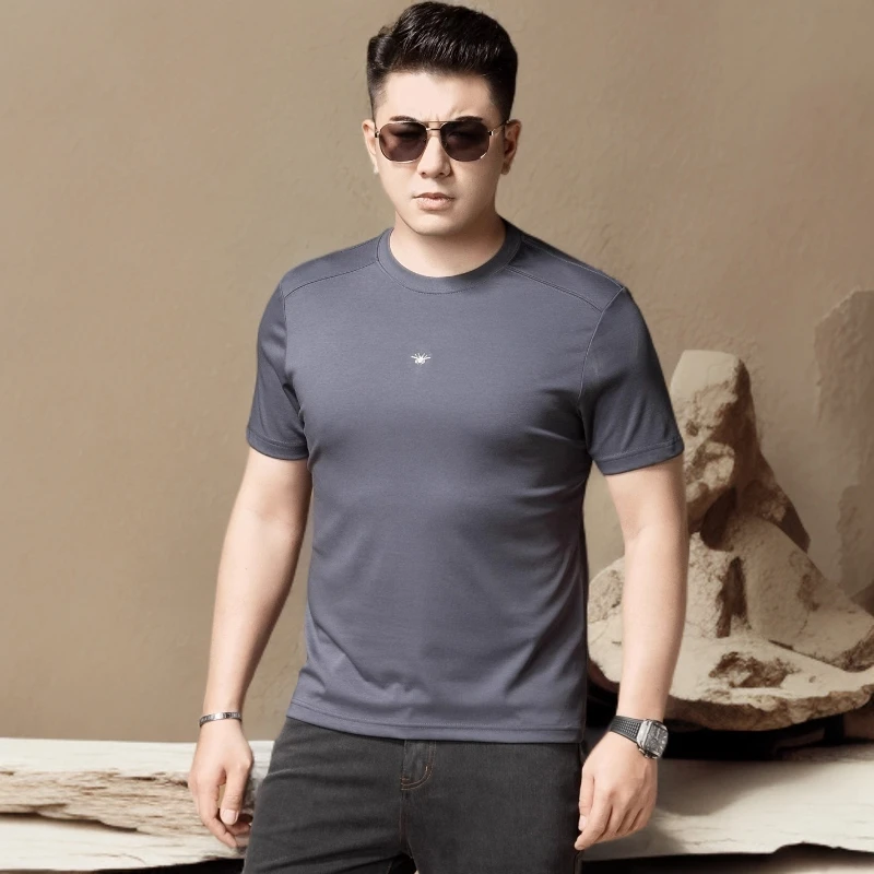 诺顿雷斯白色短袖t恤男士夏季新款透气潮流时尚刺绣圆领上衣服男