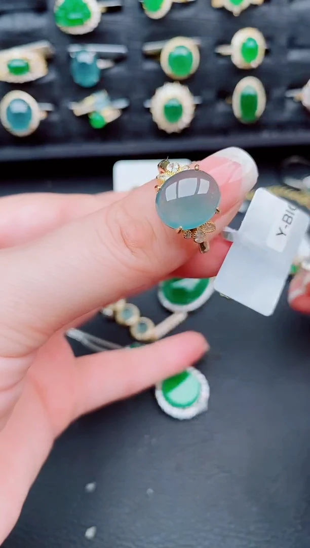 翡翠戒指银S925镶嵌天然a货翡翠582