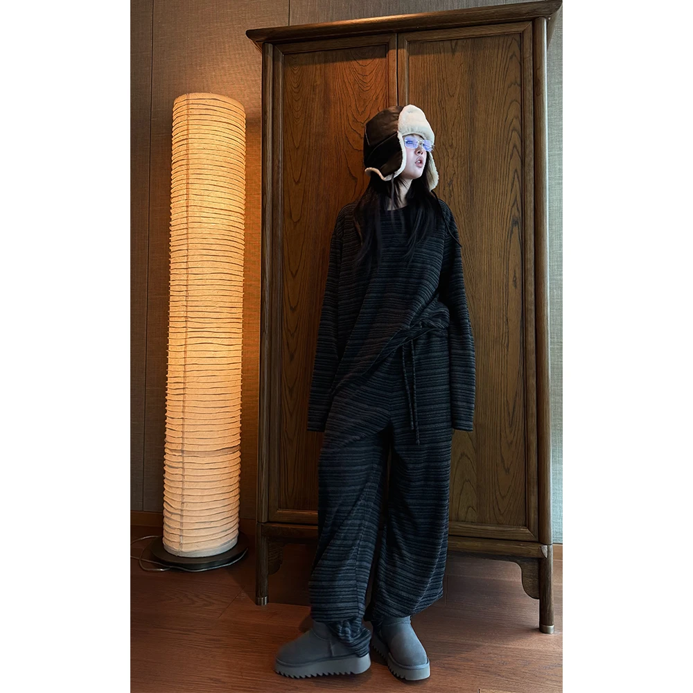 LA CALLA桑蚕丝绵羊毛松弛家居条纹裤子YY-WP7120