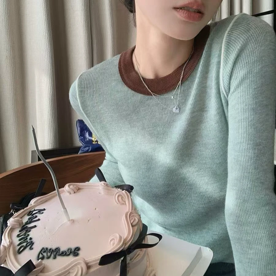 清仓福利~【青衫】软糯羊毛衫小众修身复古撞色修身打底